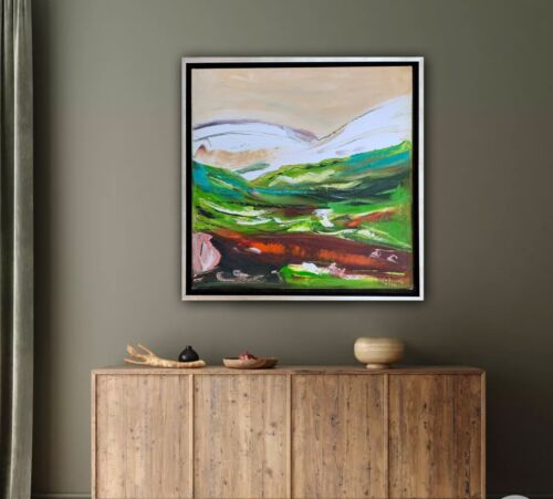 Framed Richter Style Oil Painting On 20mm Canvas 42x42xm Lake District’ Textured