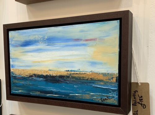 Framed Abstract Original Oil Painting on 30x40cm canvas textured Seascape gold