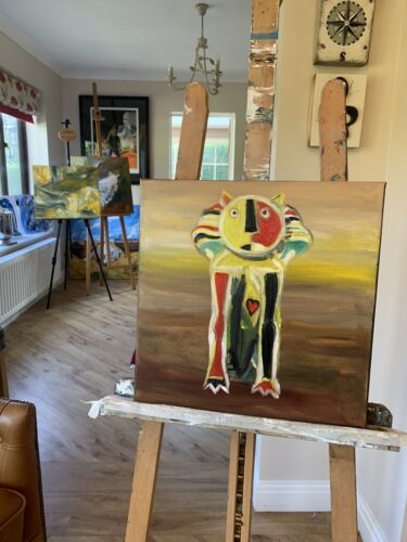 Abstract Original Oil Painting On Canvas 40x40cm Cat Ready To Hang Vogue study