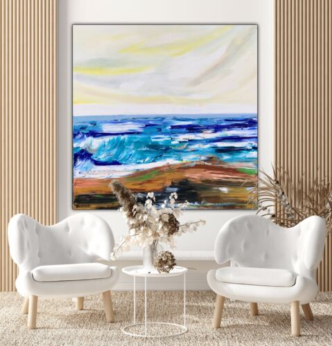 Ayvazovsky Style Original Abstract Oil Painting On Canvas 100x100cm City Coast seaside