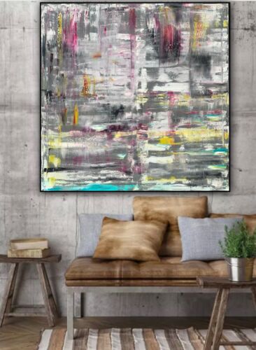 Richter Style Abstract Original Oil Painting On 2cm Canvas 100X100cm Reflection