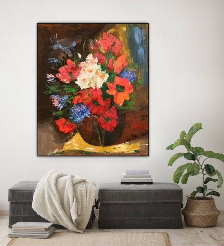 Renoir Original Abstract Oil Painting On Canvas 50X60cm Playful Flowers In Oka