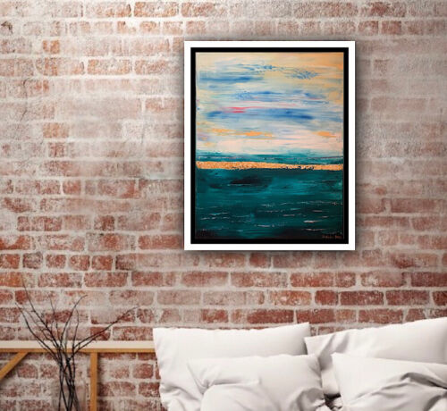 Framed Richter Style Oil Painting On deep Canvas 50x60cm Gold leaf ‘Seascape’