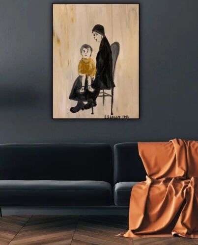 L.S. Lowry Abstract Oil Painting On Canvas 30X40cm Mother & Child Ready To Hang