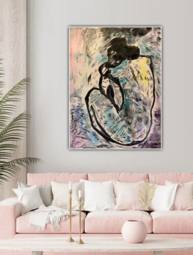 Large Abstract Style Original Oil Painting 100X76cm Blue Nude available now study