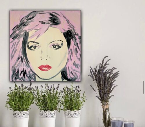 Original Abstract Oil Painting On Canvas 40x40Cm Pop Art Debbie Harry (pink) music