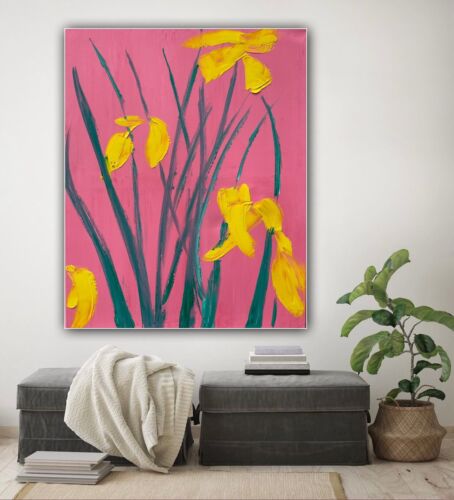 Large Richter Abstract Original Oil Painting On Canvas 76x60cm Yellow Flowers
