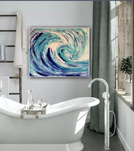 Large Abstract Impressionist Original Oil Painting On 50 X60cm Canvas ‘Waves’