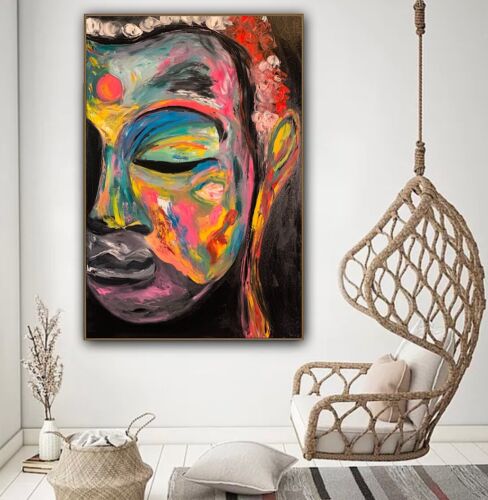 Impressionist Original Abstract Oil Painting On Canvas 90x60cm Buddha Art Happy