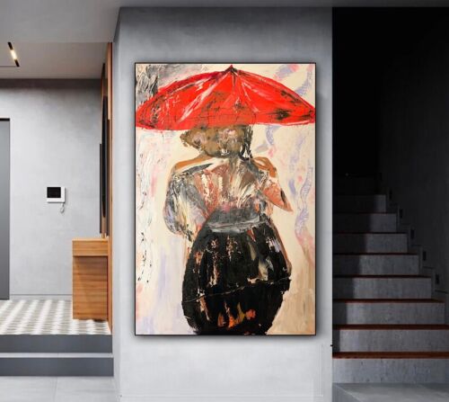 Richter Style Original Abstract Oil Painting On 90x60cm canvas Woman in the rain