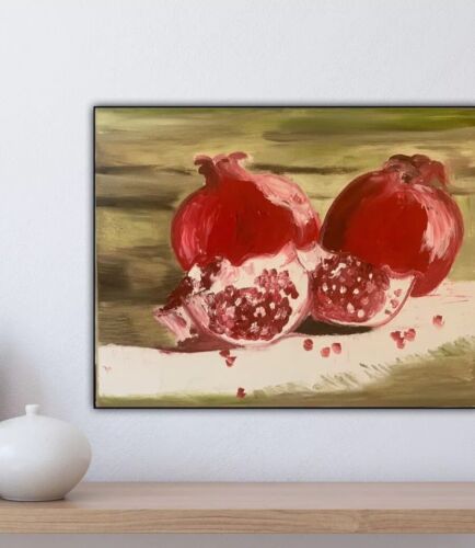 Rare Still Life Oil Painting On Canvas Size 50x 40cm ‘Pomegranates In Harrods