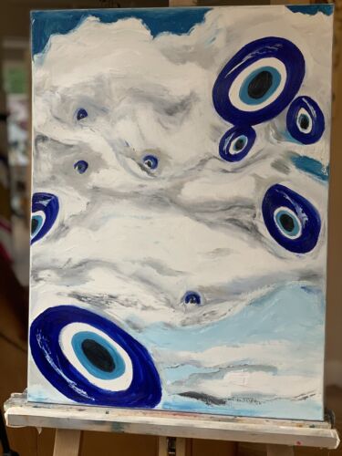 impresionist Abstract Original Oil Painting 2cm Canvas 47x60cm Eye In The Sky