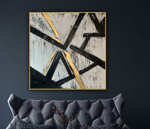 Kandinsky Style Original Abstract Oil Painting Canvas 60x60cm Gold Leaf Arrows