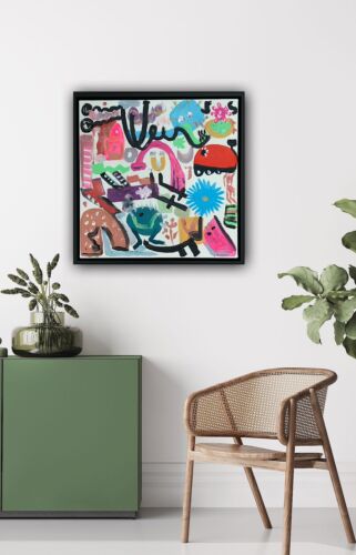 Framed Abstract Original Oil Painting on 43x43cm canvas Graffiti Art Vogue Love
