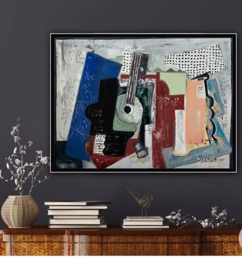 Abstract Oil Painting On 2cm Canvas 80x60cm Door, Guitar & Bottles study