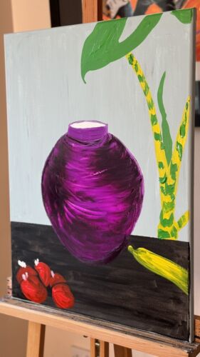 Large Abstract Original Oil Painting On 60 X 46cm canvas Exotic Vase Still life