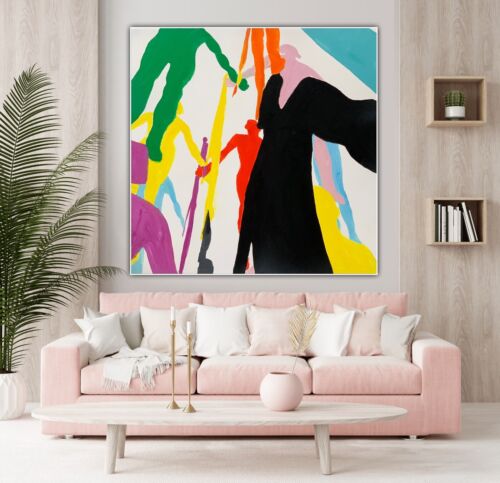 Kandinsky Style Original Abstract Large Oil Painting On Canvas 100x100cm Humans