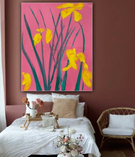 Large Richter Abstract Original Oil Painting On Canvas 76x60cm Yellow Flowers