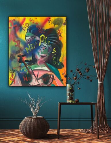 Abstract Original Oil Painting On 2cm Canvas 50 X 60cm Woman Bust Graffiti art