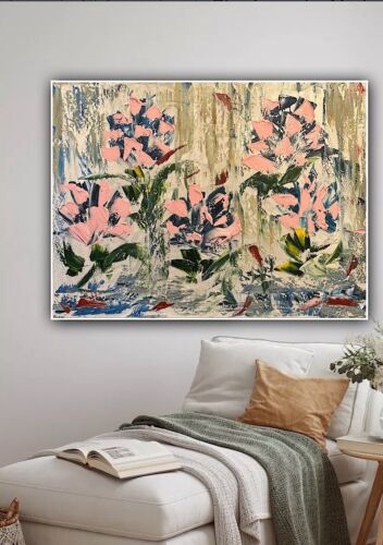 Oka Contemporary Abstract Original Oil Painting 80x60cm Whispers Of pink Peonies flowers