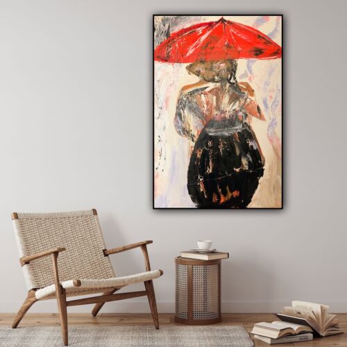 Richter Style Original Abstract Oil Painting On 90x60cm canvas Woman in the rain