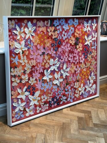 Framed Original Abstract Oil Painting On Canvas 121x92cm Summer Garden Textured floral