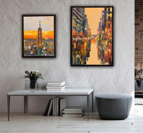 Framed Original Abstract Oil Painting On deep Canvas 50 x 40cm x 4cm New York