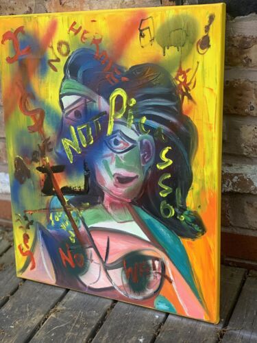 Abstract Original Oil Painting On 2cm Canvas 50 X 60cm Woman Bust Graffiti art