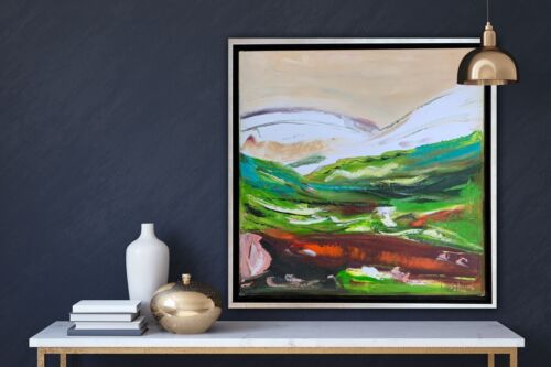 Framed Richter Style Oil Painting On 20mm Canvas 42x42xm Lake District’ Textured