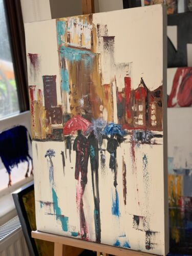 Richter Original Abstract Oil Painting 76x52x4cm Canvas Paris Rain Love