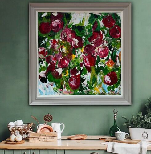 Framed Original Anstract Oil Painting On Canvas 71x71cm Apple Tree Textured Oka