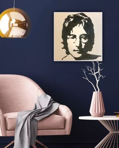 John Lennon Black &White Original Oil Painting Canvas 30X 30cm Pop Art Beatles
