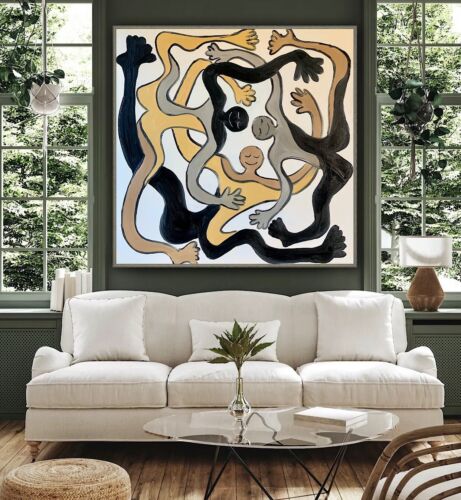 figurative Abstract Original Oil Painting On Canvas 80x80cm Acrobats Dance