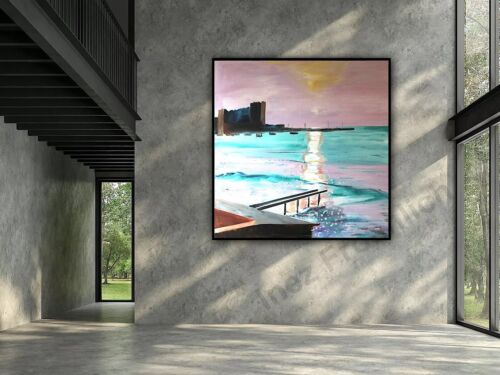 richter style Original Abstract Oil Painting On Canvas 80x80cm Early Morning seaside