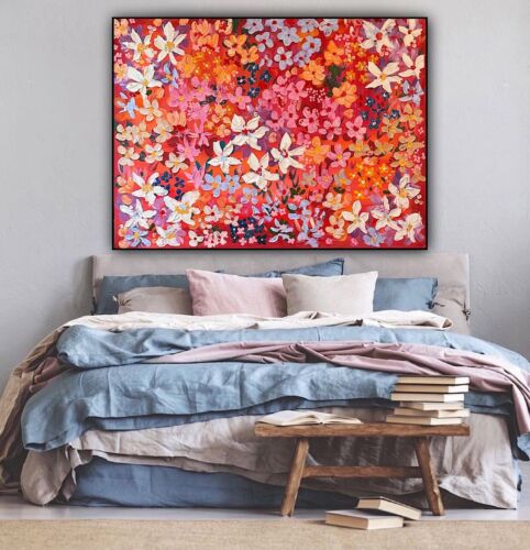 Framed Original Abstract Oil Painting On Canvas 121x92cm Summer Garden Textured floral