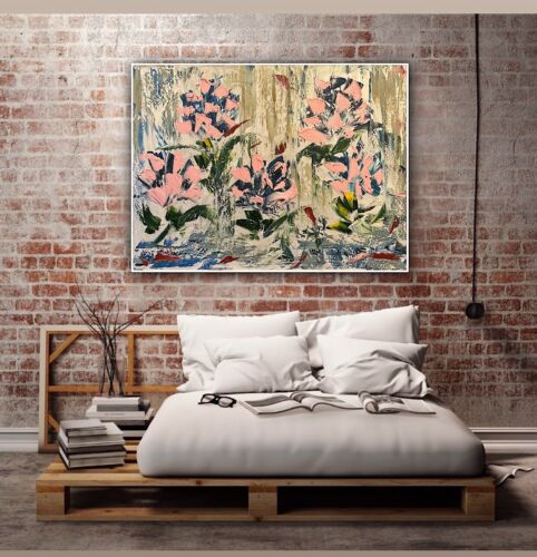 Oka Contemporary Abstract Original Oil Painting 80x60cm Whispers Of pink Peonies flowers