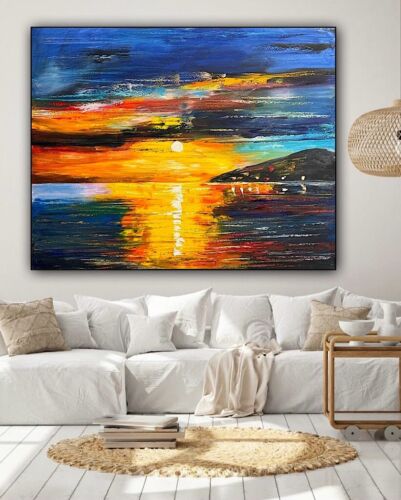 Richter Original Abstract Oil Painting On Canvas 100x80cm Sunset Tranquility Oka seaside