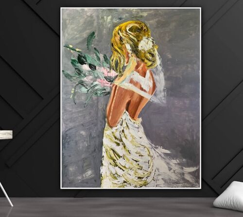 Richter Style Original Abstract Oil Painting On Canvas 100x80cm ‘Wedding Day’ portrait