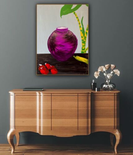 Large Abstract Original Oil Painting On 60 X 46cm canvas Exotic Vase Still life