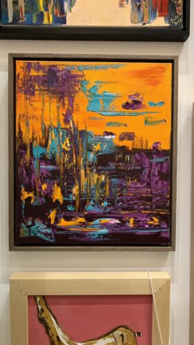 Framed Abstract Original Oil Painting on 40x45cm canvas textured orange Blaze
