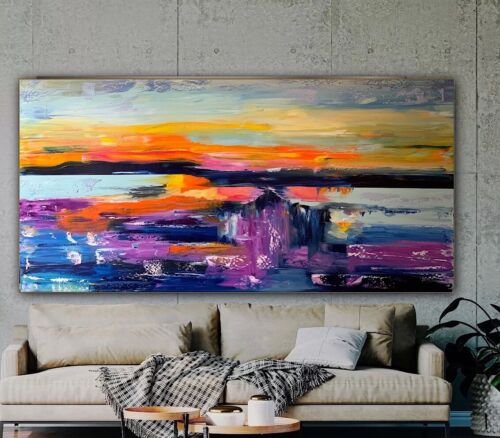 Richter Style Large Original Abstract Oil Painting On Canvas 120x60cm Sunset II seaside
