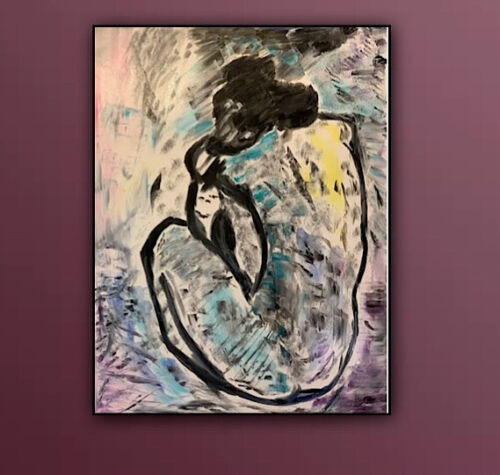 Large Abstract Style Original Oil Painting 100X76cm Blue Nude available now study