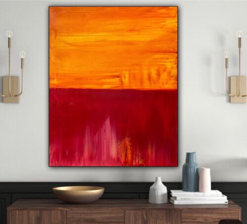 MarK Rothko Style Rustic Abstract Original Oil Painting On Canvas 50x40cm Red