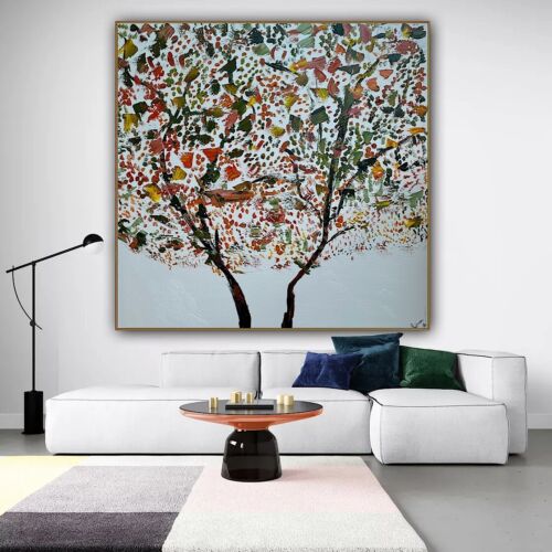 Framed Monet Style Original Abstract Oil Painting On Canvas 80 x 80cm Lot of flowers