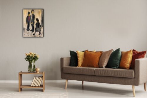 L.S. Lowry Abstract Oil Painting On Canvas 30X40cm Three Figures Ready To Hang