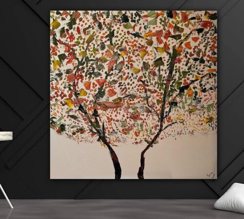 Framed Monet Style Original Abstract Oil Painting On Canvas 80 x 80cm Lot of flowers