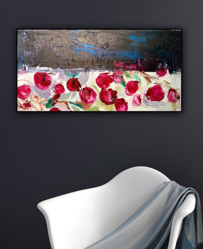 Richter StyLe original Abstract Oil Painting On Canvas 60X30cm Cherries oka