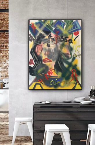 Richter Original Abstract Oil Painting On 4cm Canvas 47x60cm Graffiti Street Art