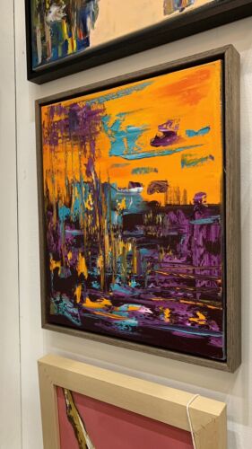 Framed Abstract Original Oil Painting on 40x45cm canvas textured orange Blaze