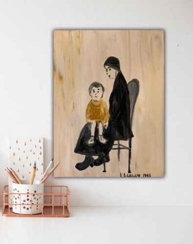 L.S. Lowry Abstract Oil Painting On Canvas 30X40cm Mother & Child Ready To Hang